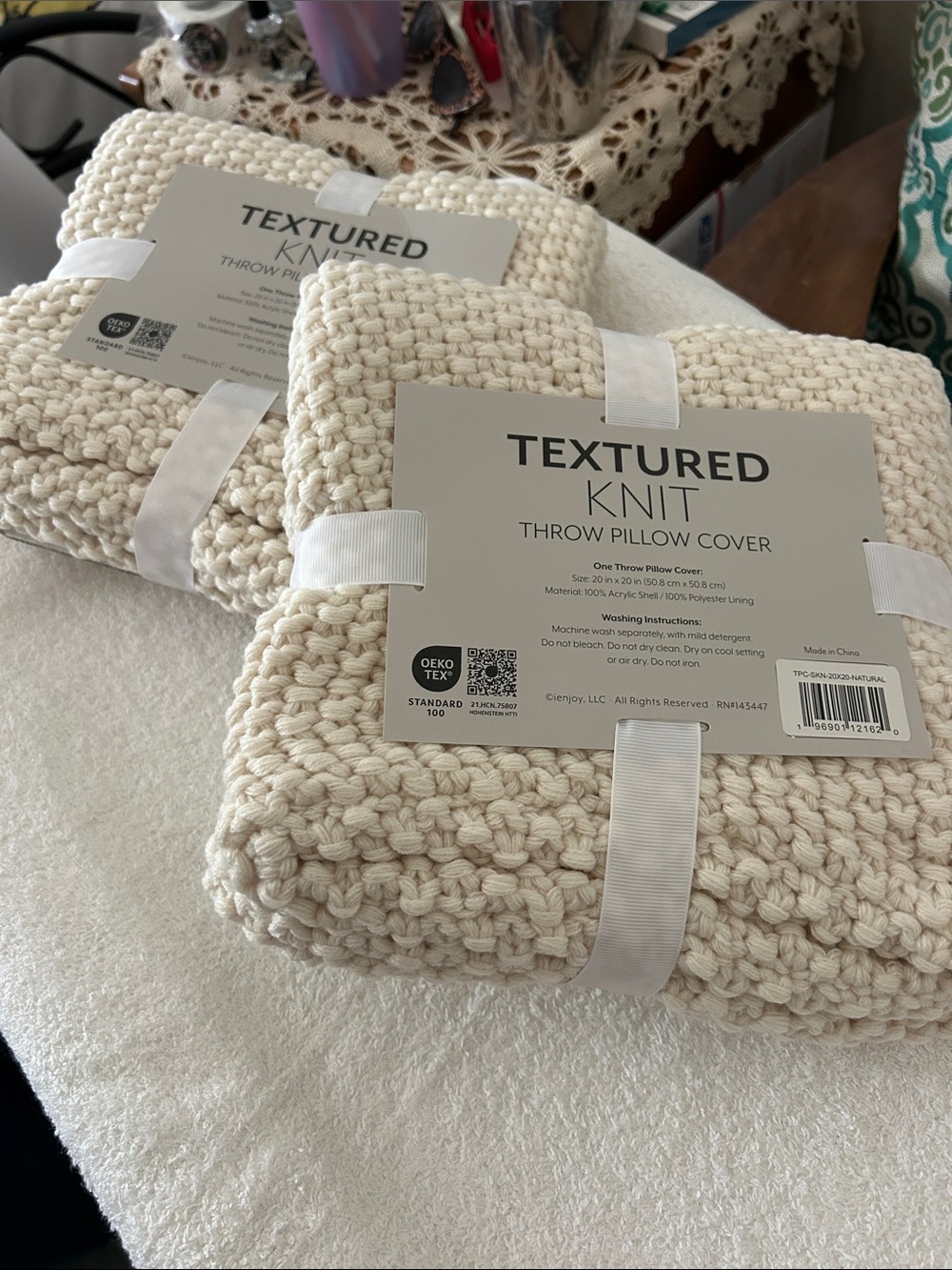 Textured Knit Throw Pillow Cover - Cream by